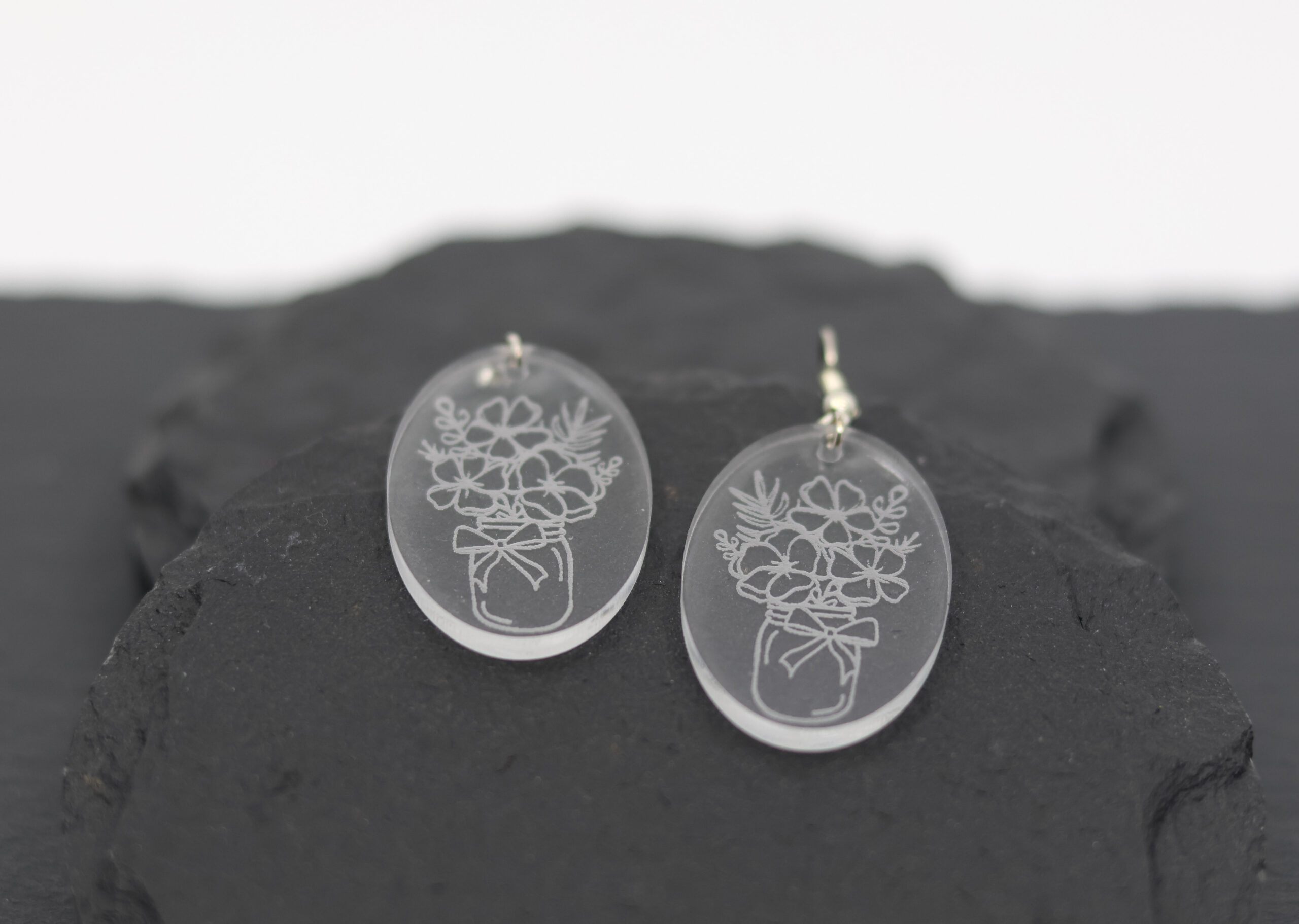 Grace Clear Acrylic Floral Mason Jar Earrings - Image 3
