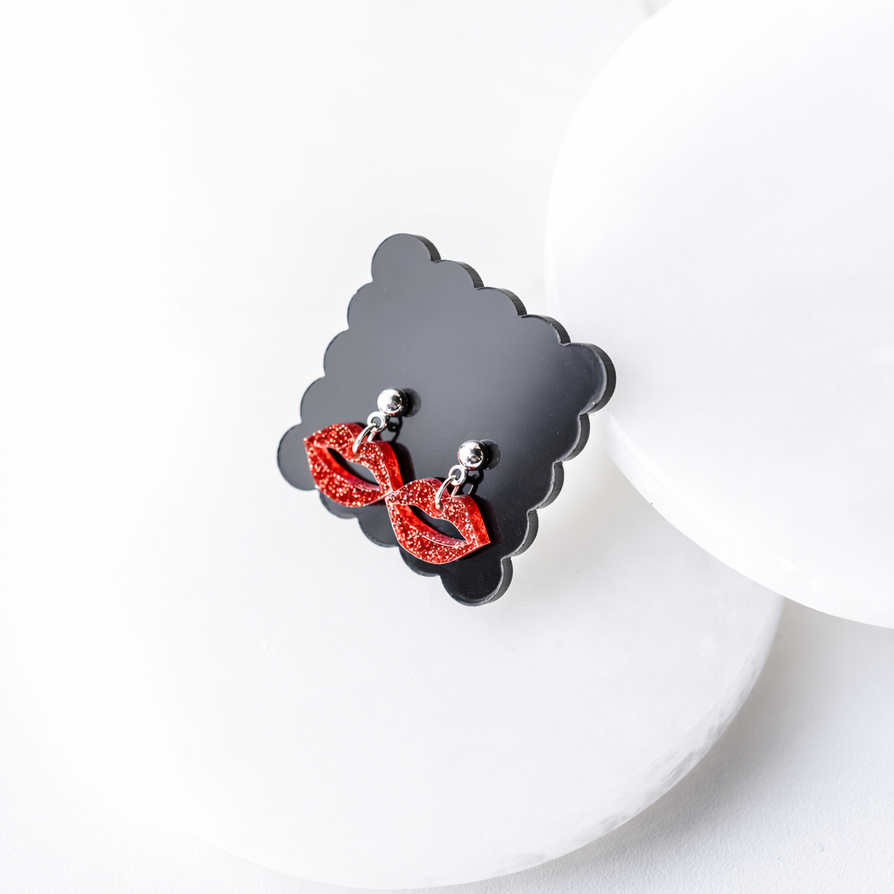 Sparkly red glitter lip dangle earrings with a bold, playful vibe—lightweight, flirty, and perfect for making a fun statement.