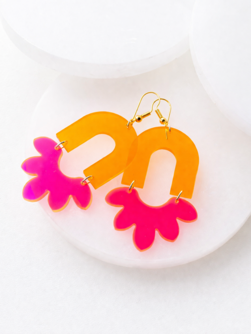 Lola Neon Pink and Orange Acrylic Dangle Earrings