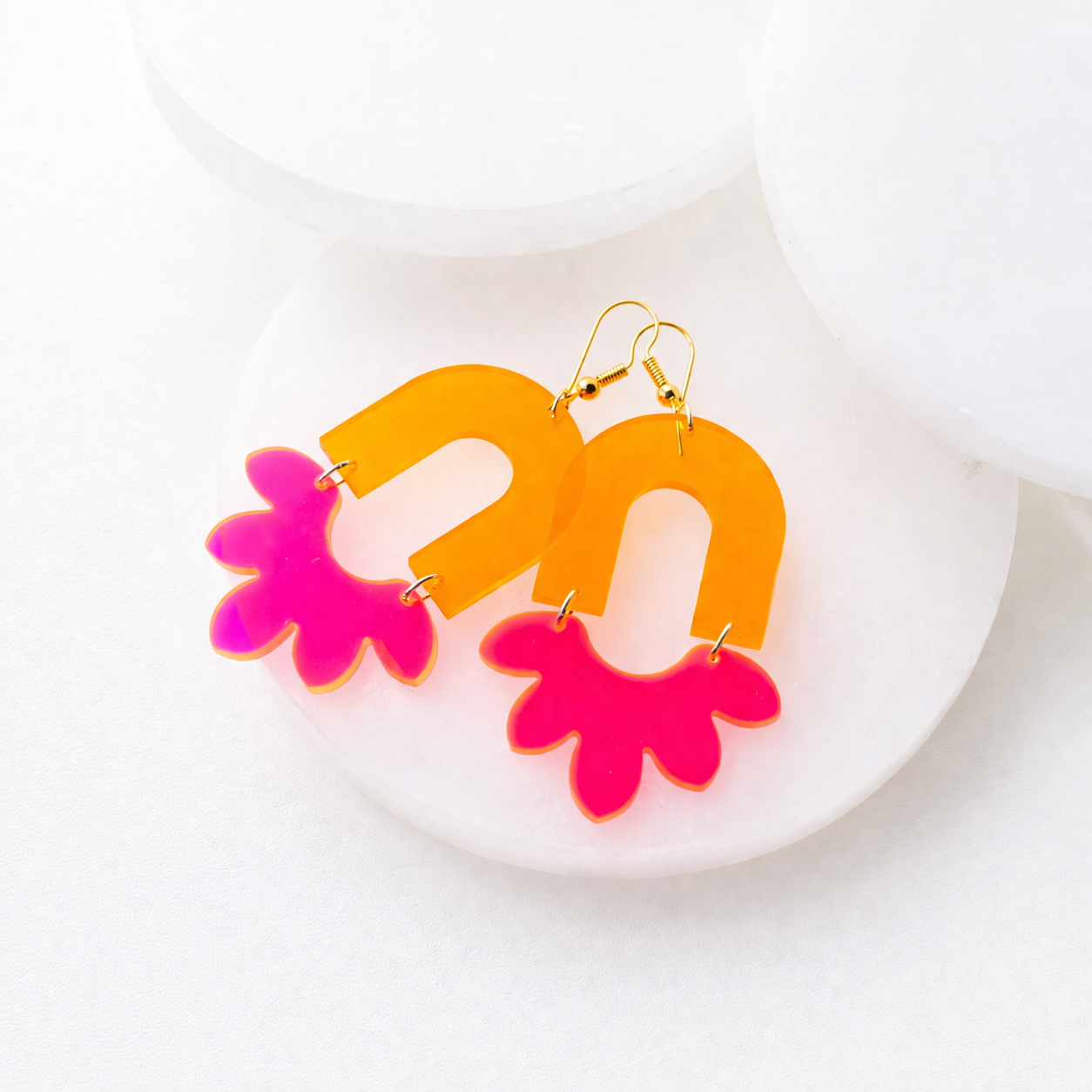 Lola Neon Pink and Orange Acrylic Dangle Earrings