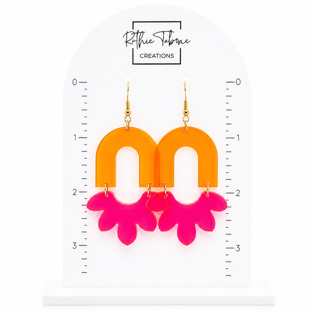 Lola Neon Pink and Orange Acrylic Dangle Earrings - Image 2