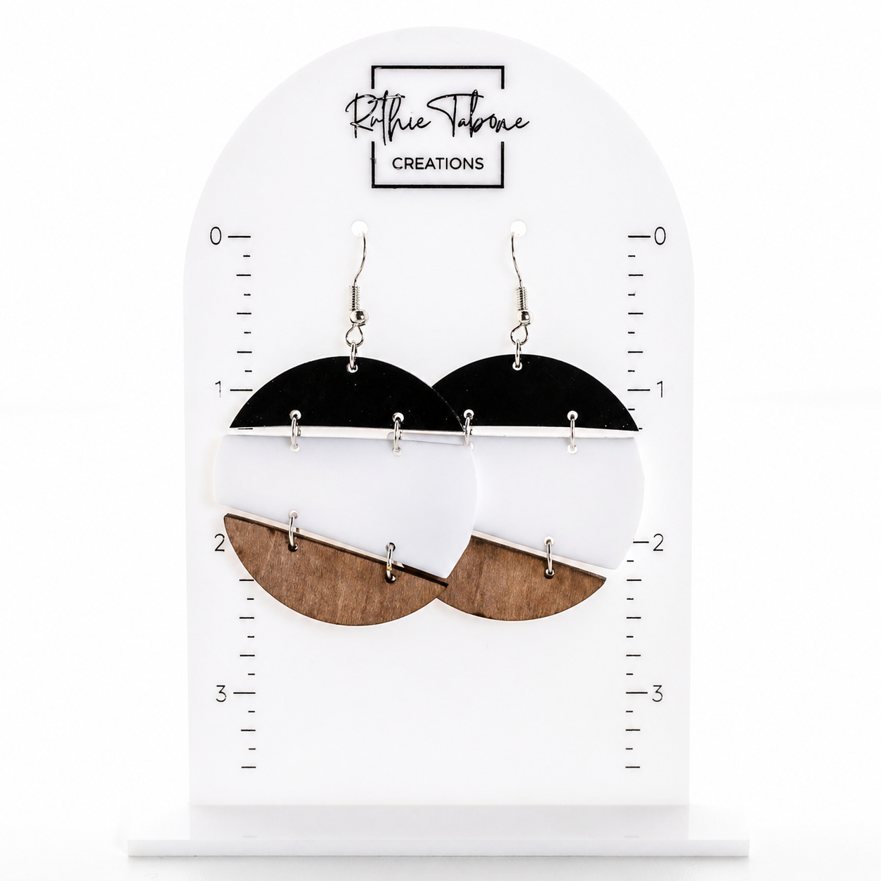 Matilda Black, White & Wood Stacked Trio Earrings - Image 2