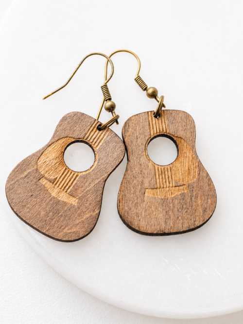 Zoe Engraved Guitar Wood Dangle Earrings