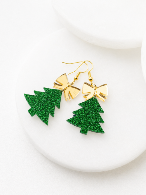 Noelle Gold Glitter Christmas Tree Acrylic Earrings