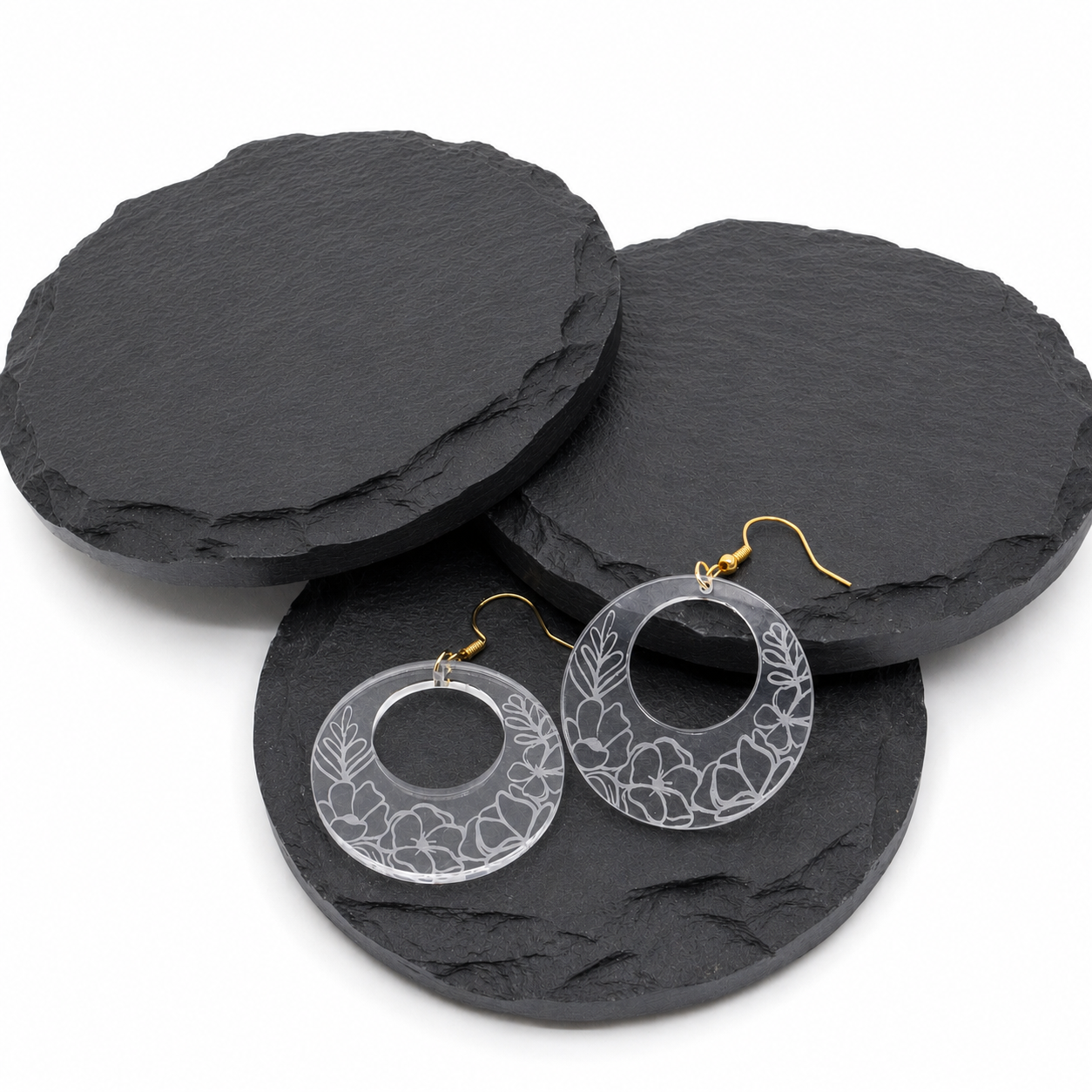 Jane Clear Acrylic Floral Hoop Earrings - Image 3