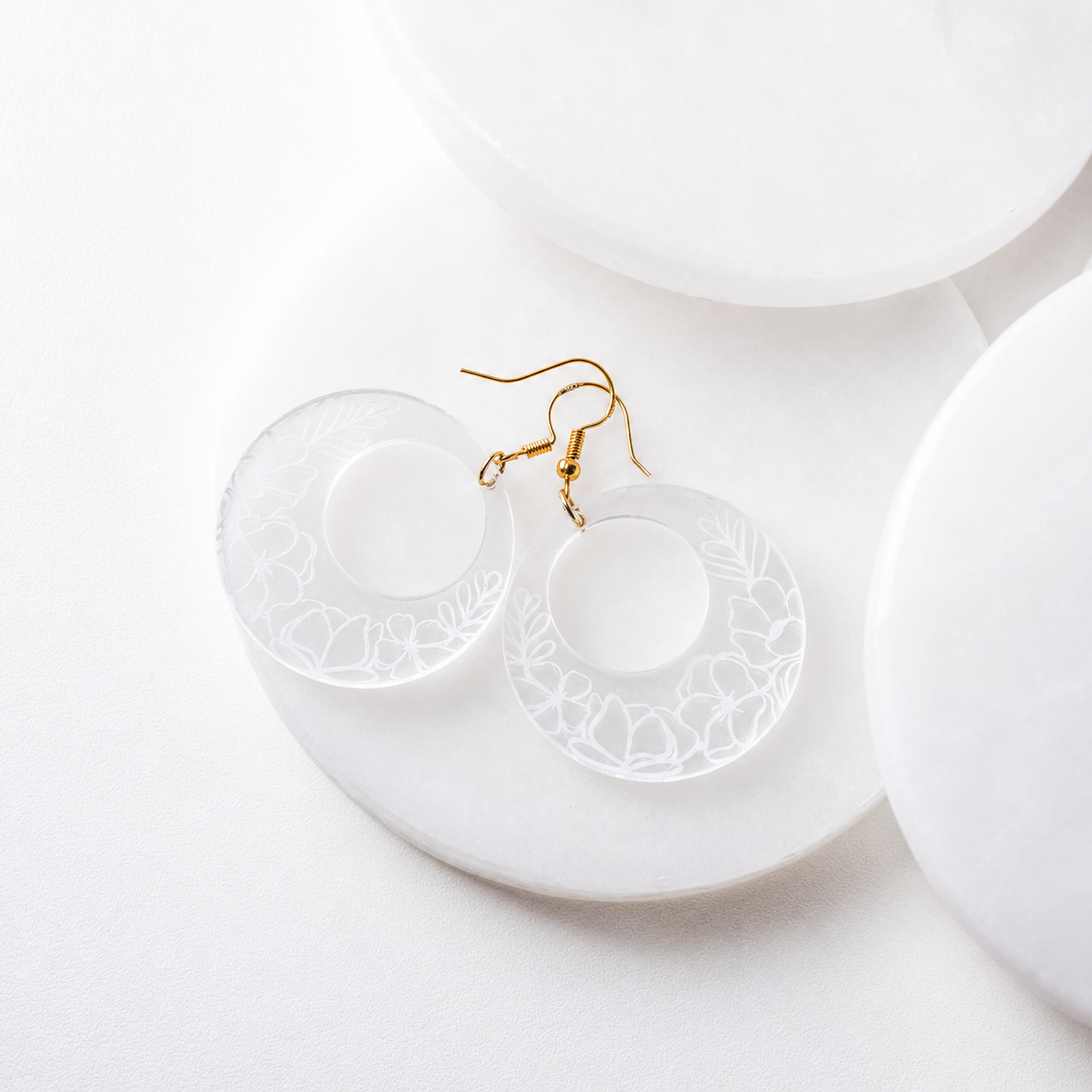 Jane Clear Acrylic Floral Hoop Earrings - Image 4