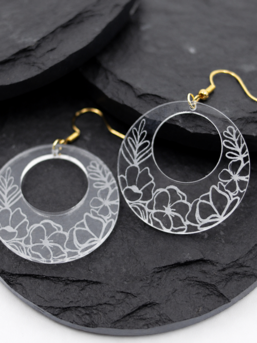 Jane Clear Acrylic Floral Hoop Earrings