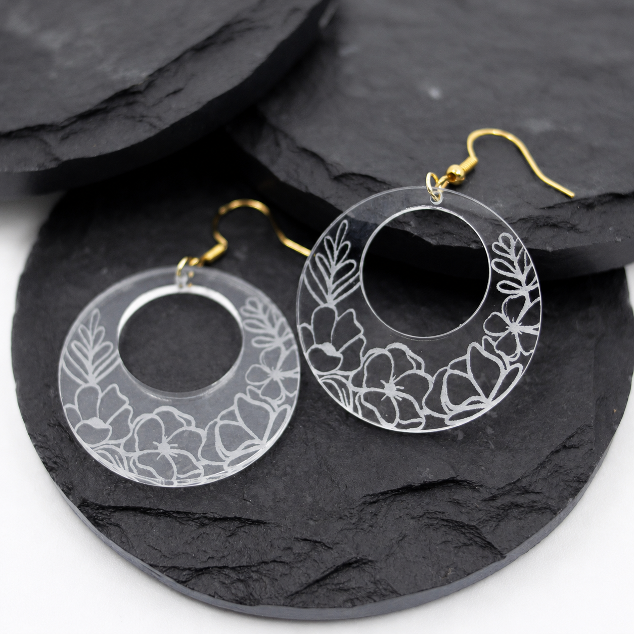 Jane Clear Acrylic Floral Hoop Earrings