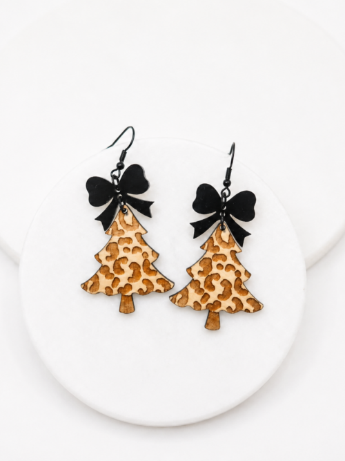 Camille Leopard Print Christmas Tree Earrings