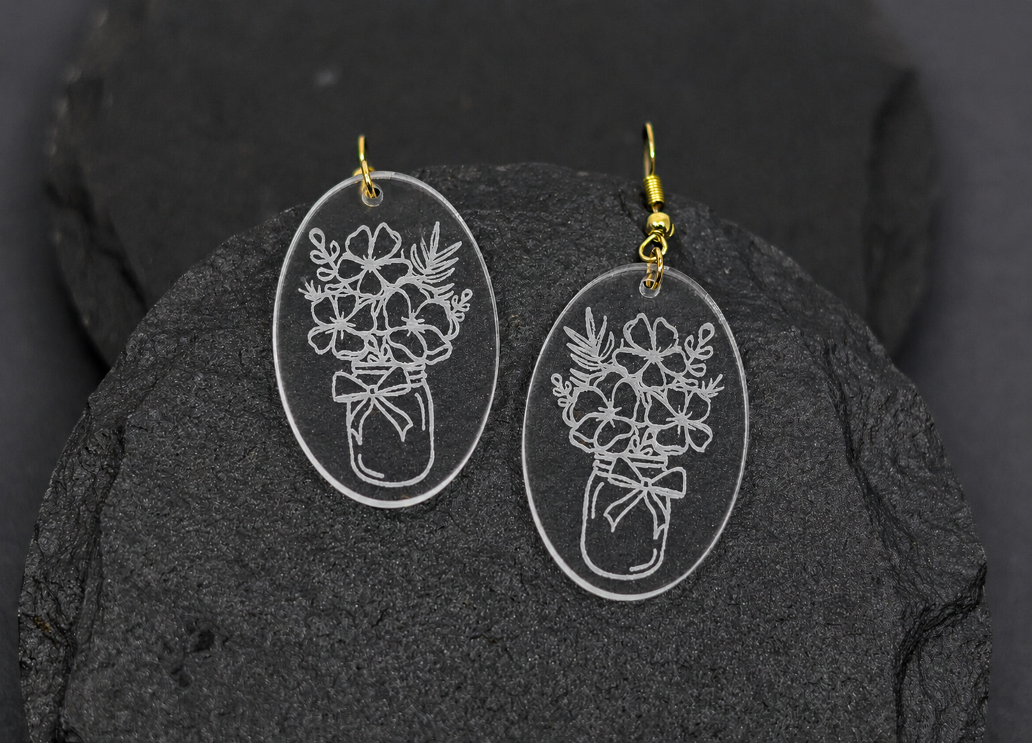 Grace Clear Acrylic Floral Mason Jar Earrings