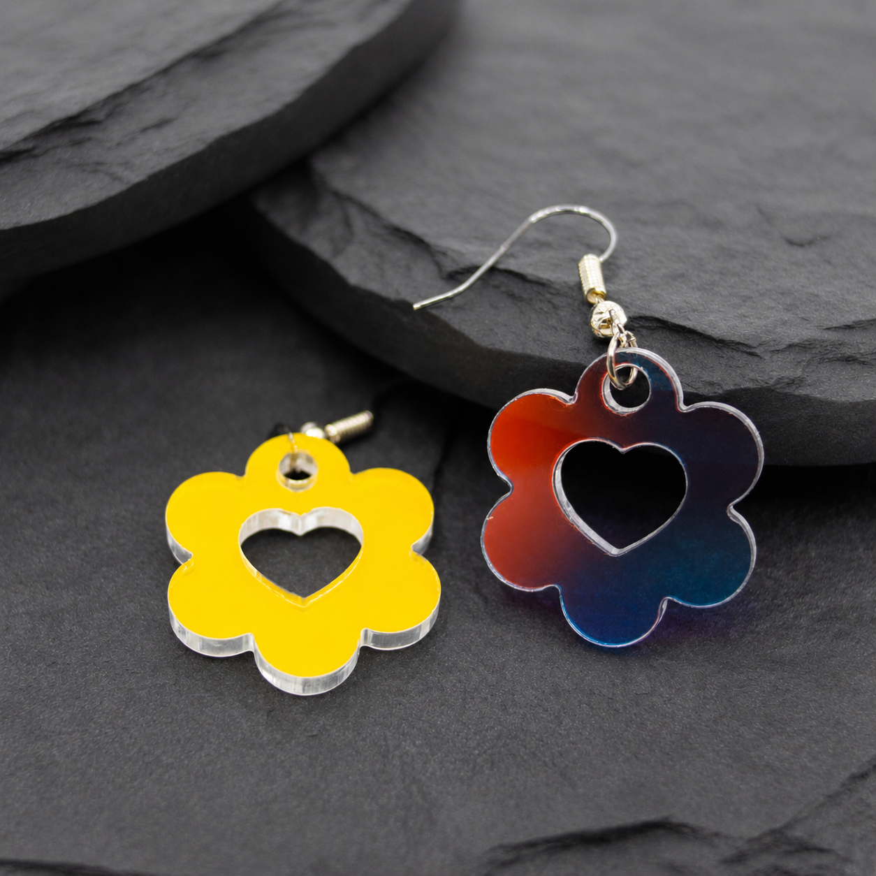 Lily Holographic Flower Heart Earrings - Image 3