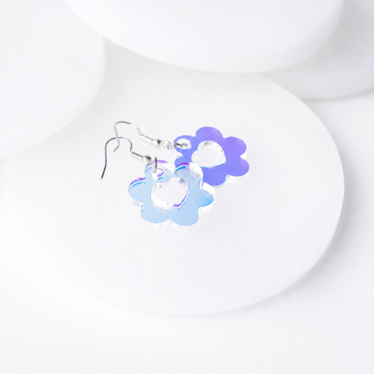 Lily Holographic Flower Heart Earrings - Image 2