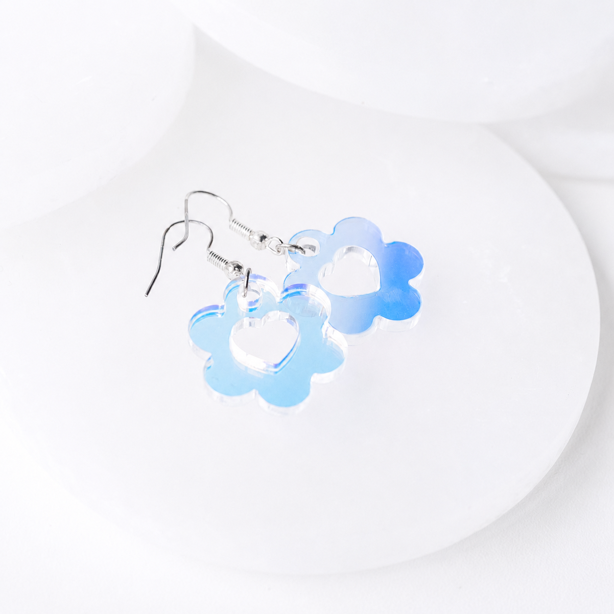 Lily Holographic Flower Heart Earrings - Image 4