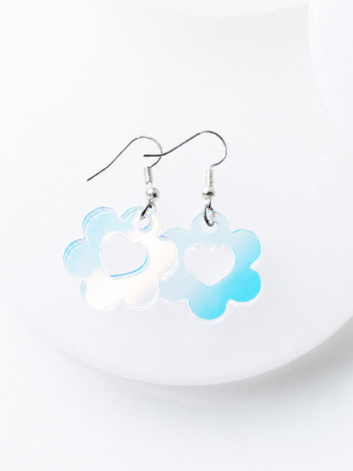 Lily Holographic Flower Heart Earrings