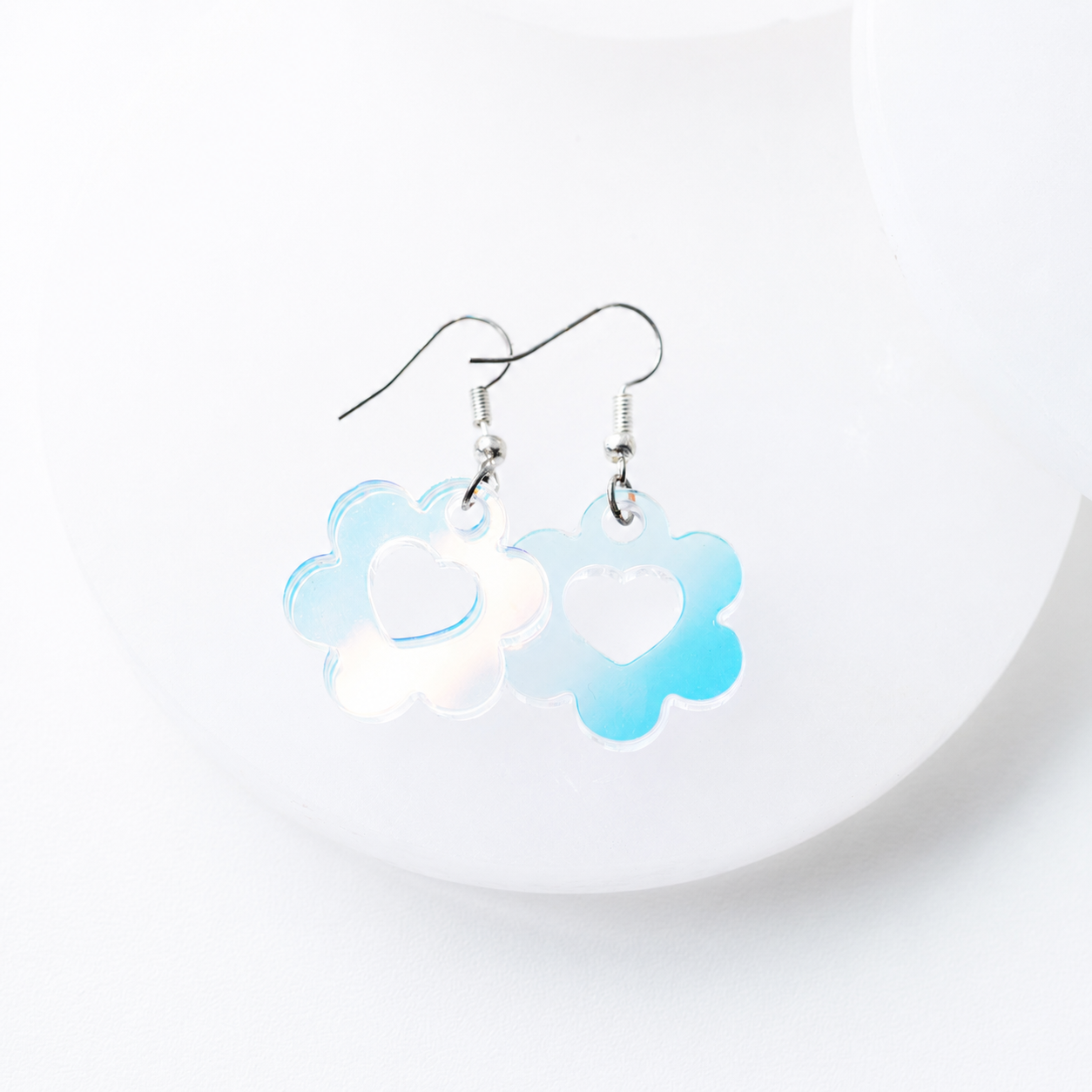 Lily Holographic Flower Heart Earrings