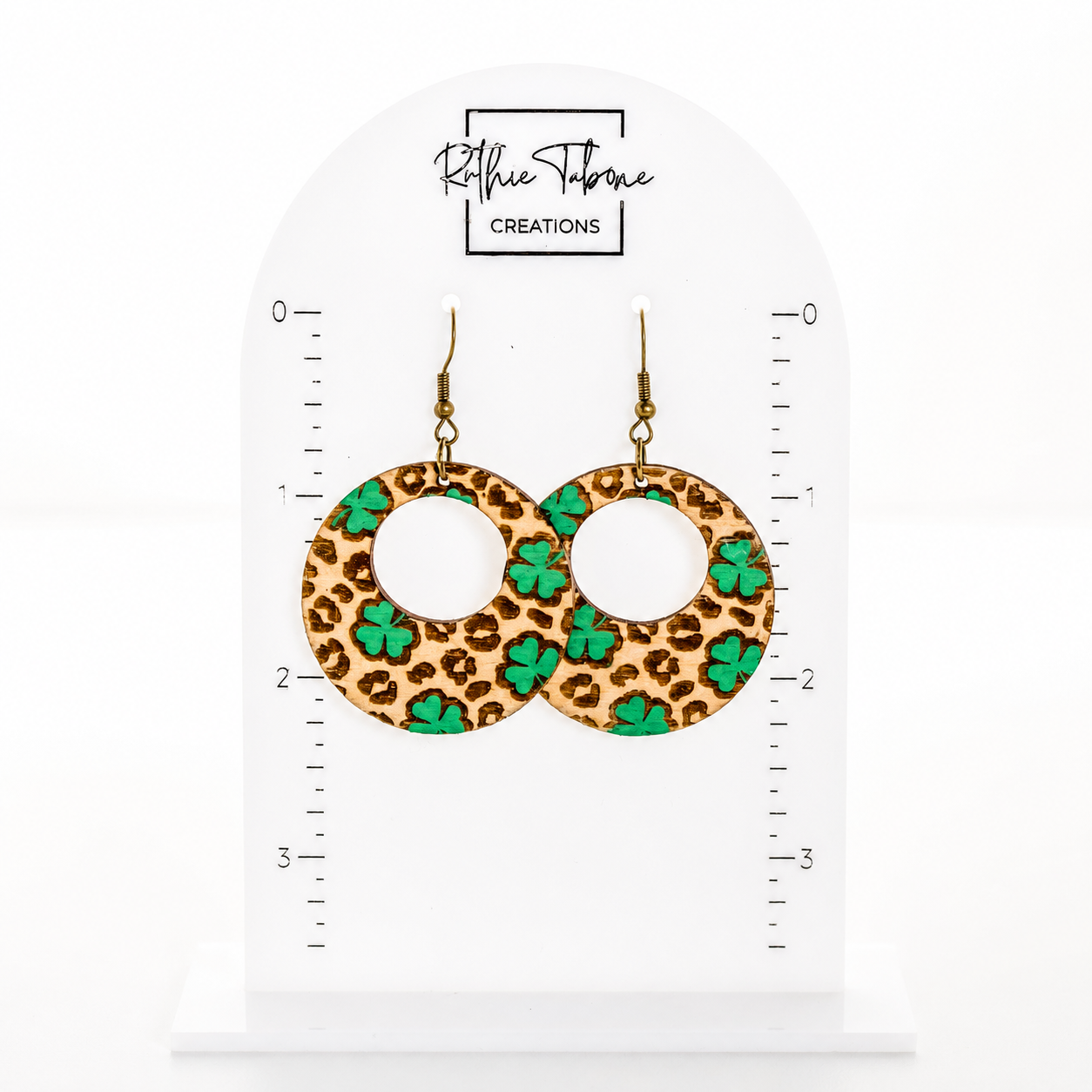 Maeve Shamrock Wood Engraved Earrings - Image 2