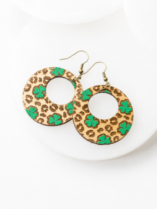 Maeve Shamrock Wood Engraved Earrings