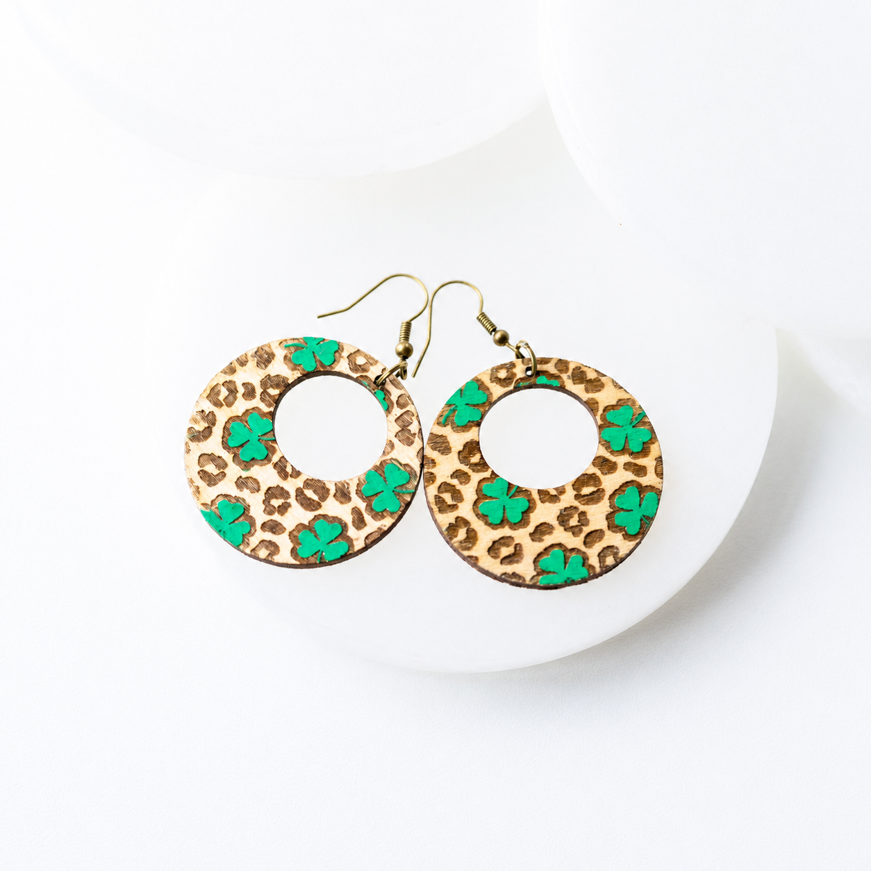 Maeve Shamrock Wood Engraved Earrings - Image 3