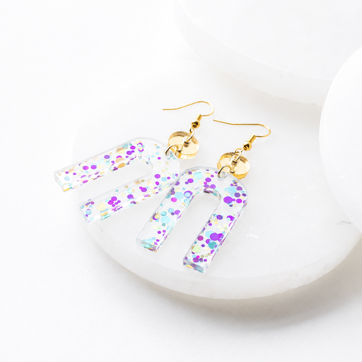 Rosie Confetti Acrylic Dangle Earrings with Gold Mirror Accent - Image 4