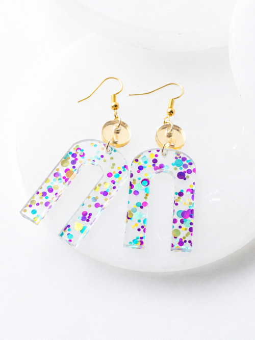 Rosie Confetti Acrylic Dangle Earrings with Gold Mirror Accent