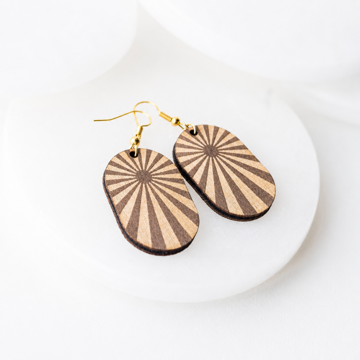 Sarah Sunburst Engraved Wood Dangle Earrings - Image 4