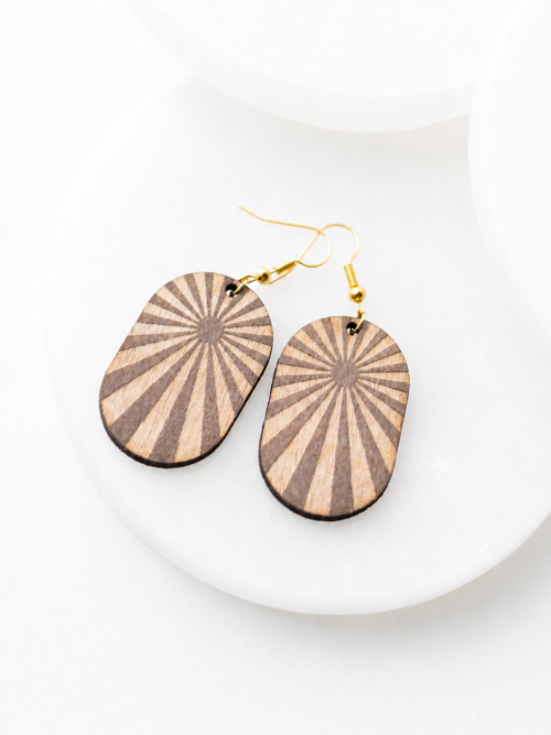Sarah Sunburst Engraved Wood Dangle Earrings