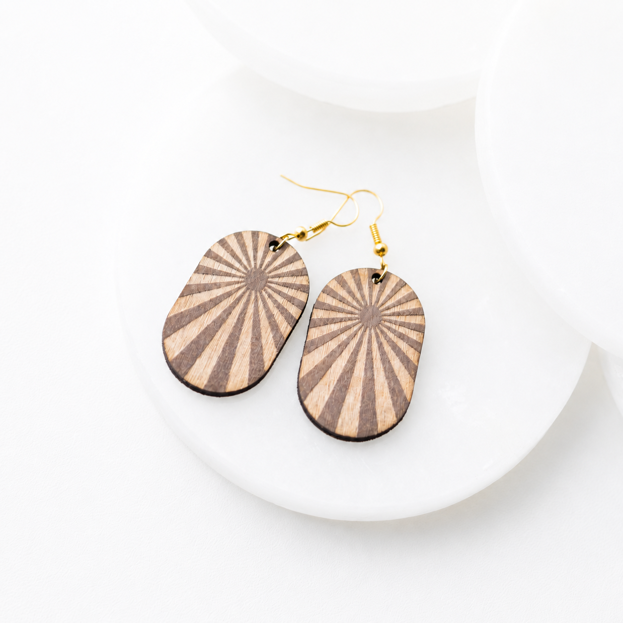Sarah Sunburst Engraved Wood Dangle Earrings