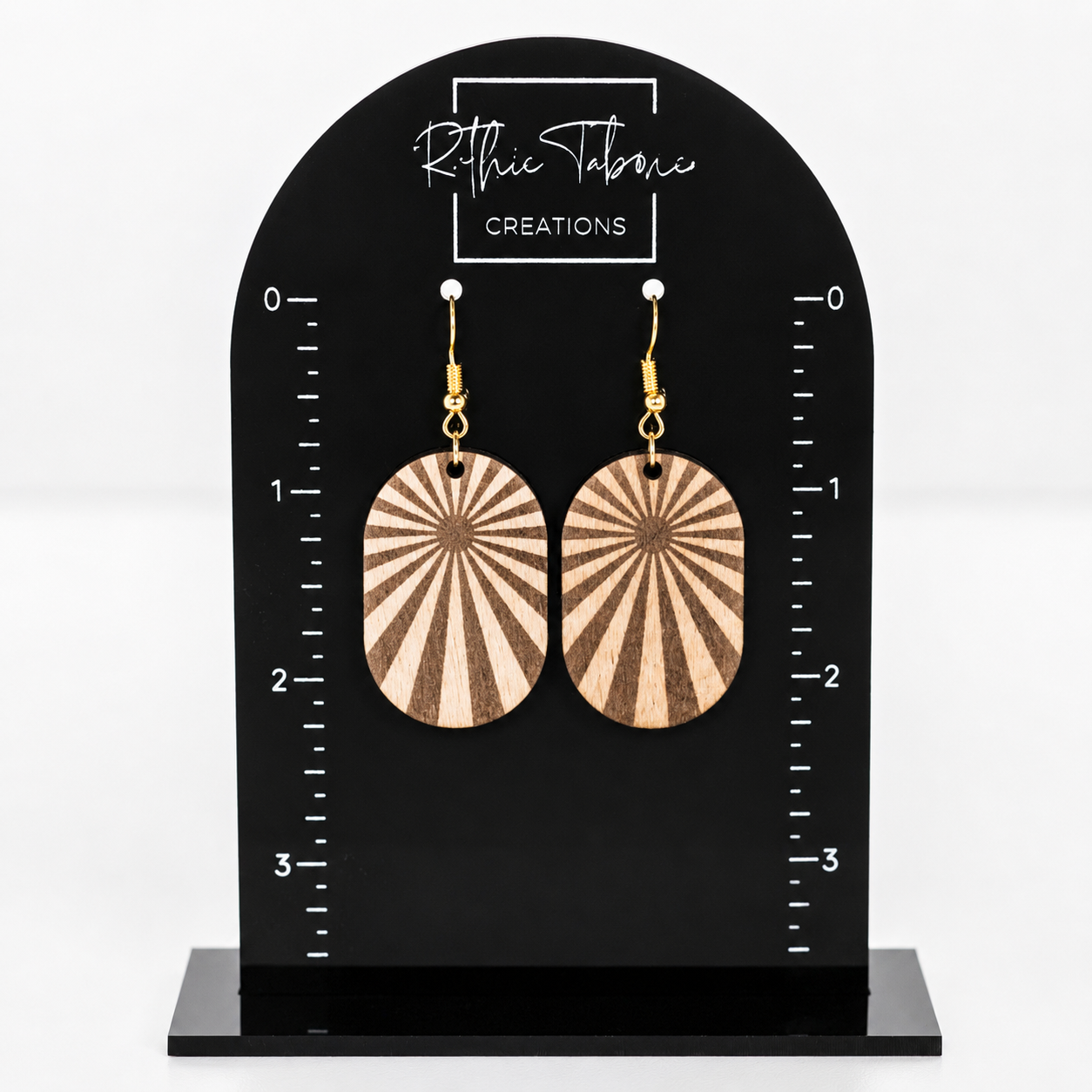 Sarah Sunburst Engraved Wood Dangle Earrings - Image 2