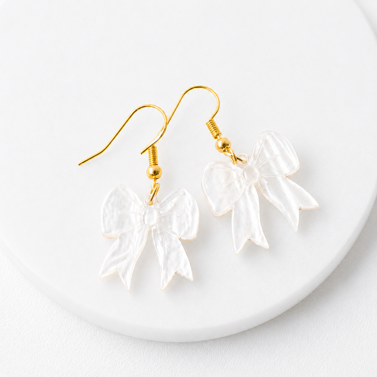 Savannah White Pearl Bow Dangle Earrings - Image 3