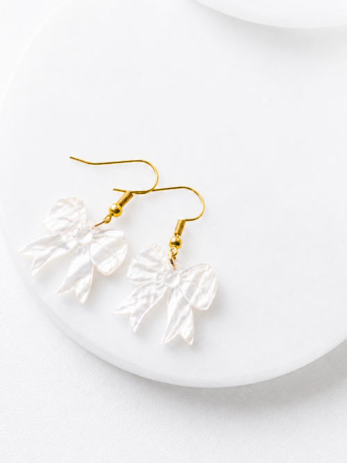 Savannah White Pearl Bow Dangle Earrings