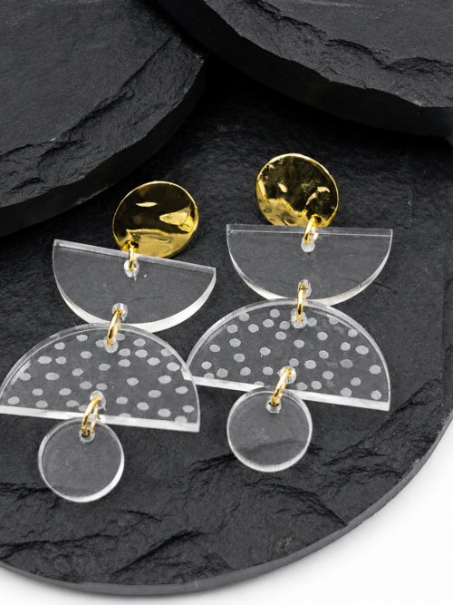 Jasmine Clear Acrylic 3 Tier Engraved Earrings