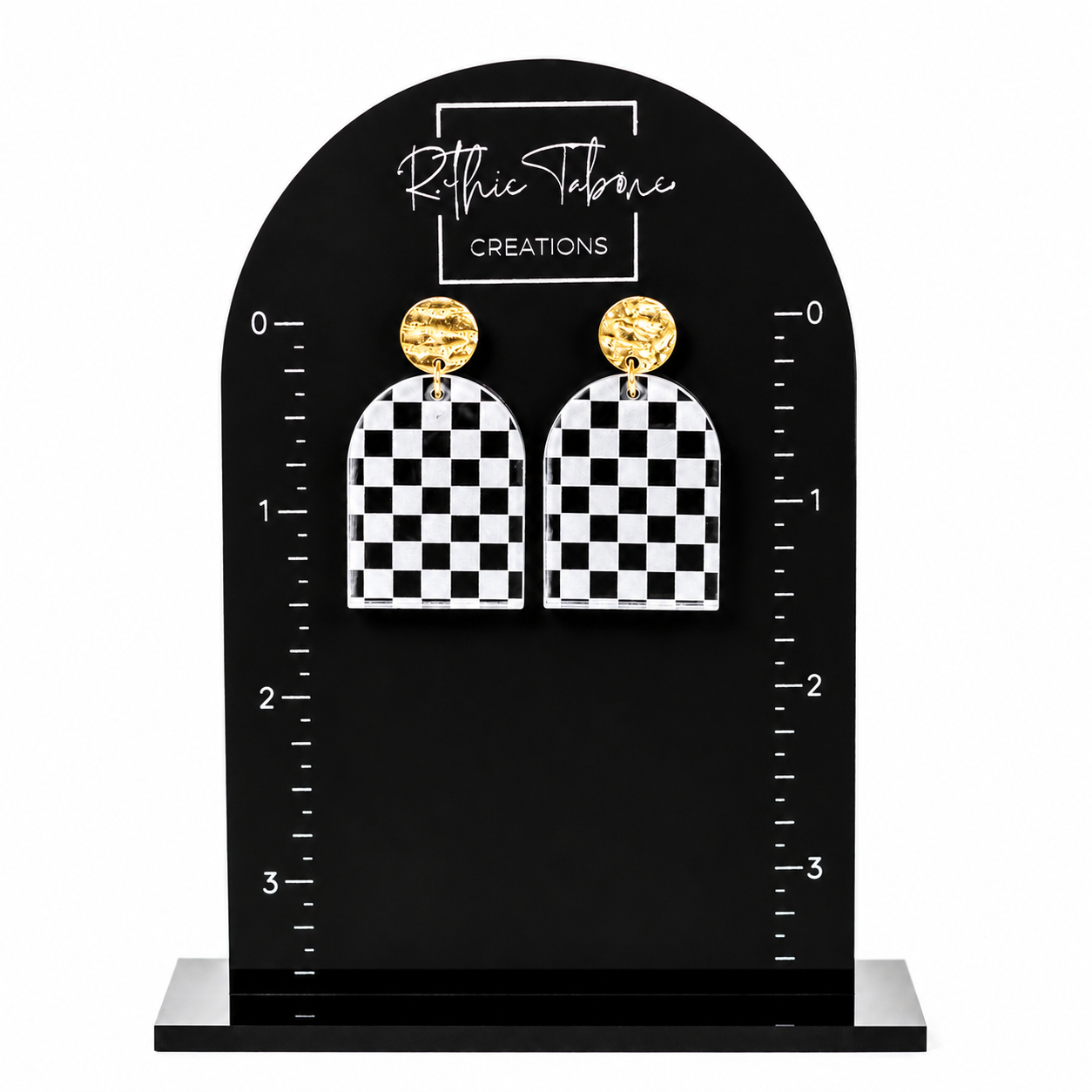 Shirley Clear Checkered Engraved Acrylic Dangle Earrings - Image 2
