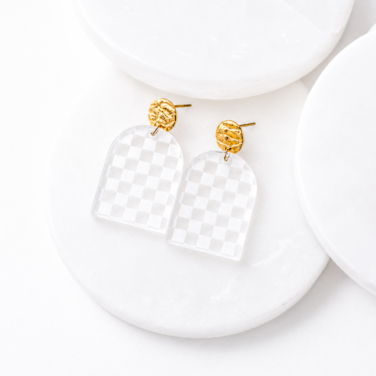 Shirley Clear Checkered Engraved Acrylic Dangle Earrings
