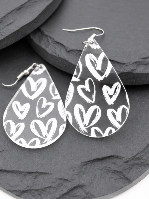 Lila Clear Acrylic Heart Teardrop Dangle Earrings