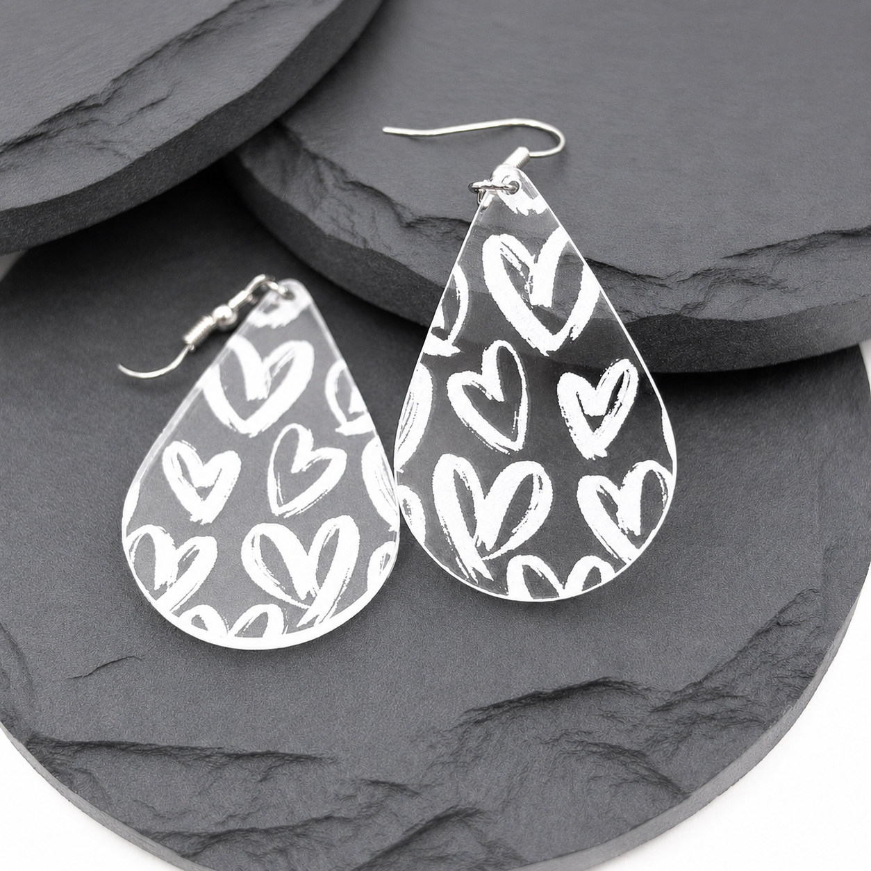 Lila Clear Acrylic Heart Teardrop Dangle Earrings