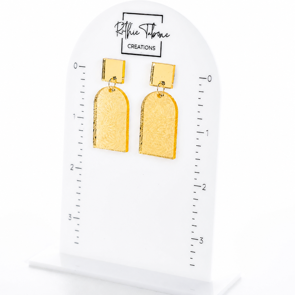 Susie Gold Mirror Engraved Acrylic Dangle Earrings - Image 2