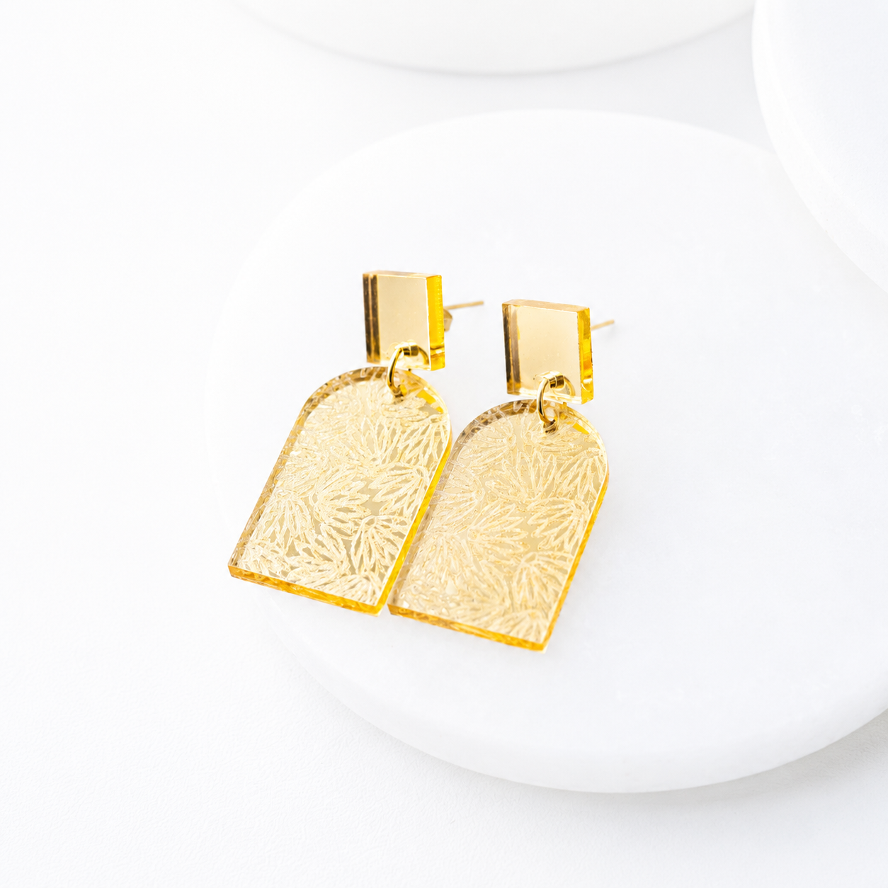 Susie Gold Mirror Engraved Acrylic Dangle Earrings - Image 3