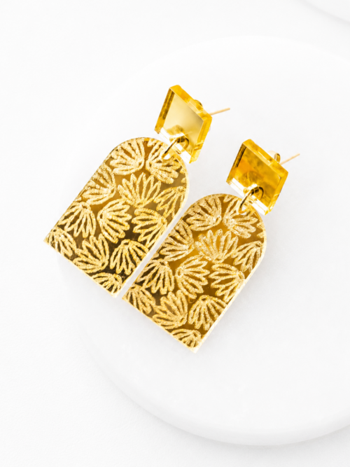 Susie Gold Mirror Engraved Acrylic Dangle Earrings