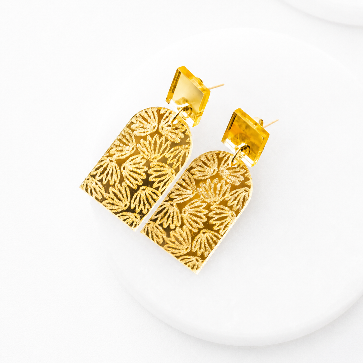 Susie Gold Mirror Engraved Acrylic Dangle Earrings
