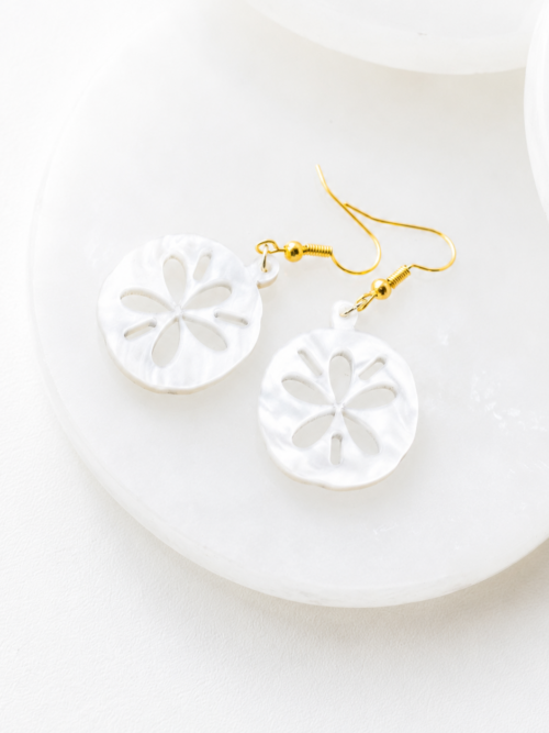 Esme White Pearl Acrylic Sand Dollar Earrings