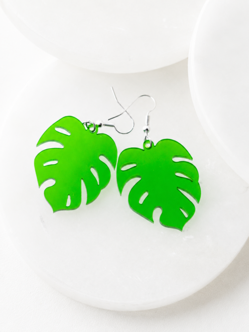Etta Transparent Green Acrylic Monstera Leaf Earrings