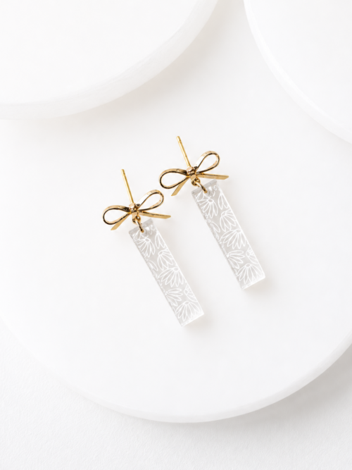 Chloe Clear Acrylic Aster Flower Mini Dangle Earrings with Bow Posts