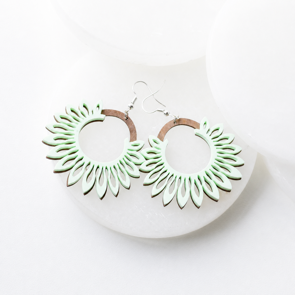 Eva Matte Green Acrylic Floral Hoop Earrings