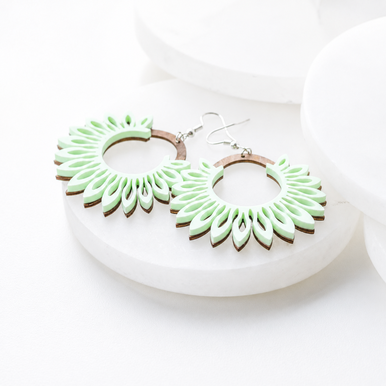 Eva Matte Green Acrylic Floral Hoop Earrings - Image 3