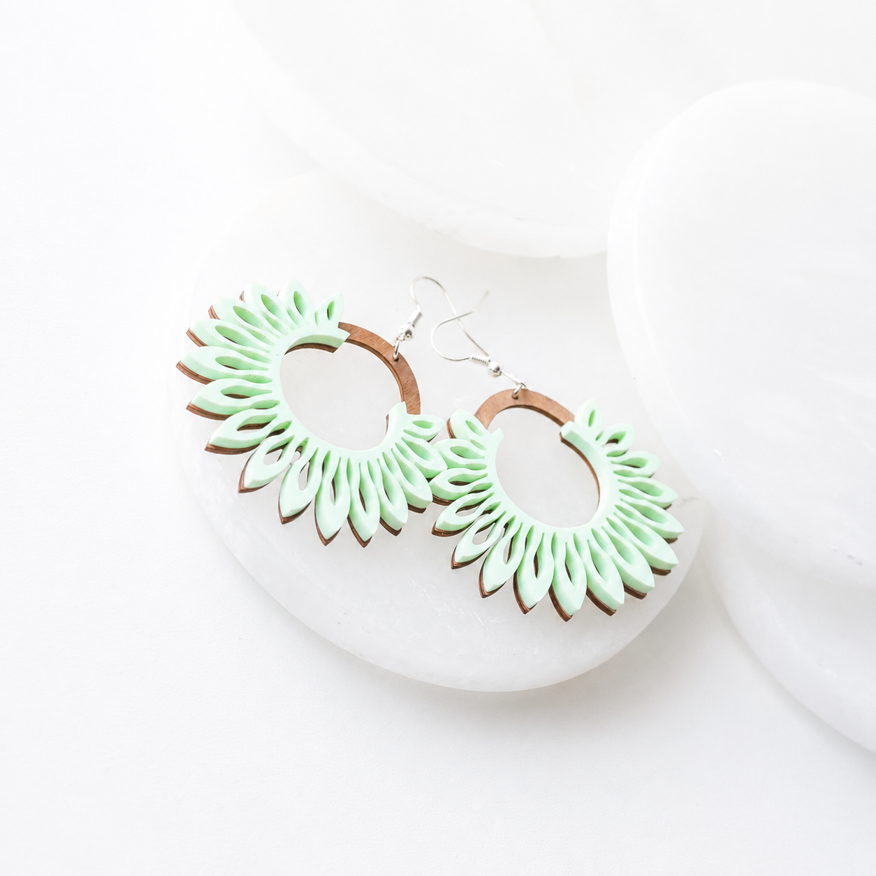 Eva Matte Green Acrylic Floral Hoop Earrings - Image 5