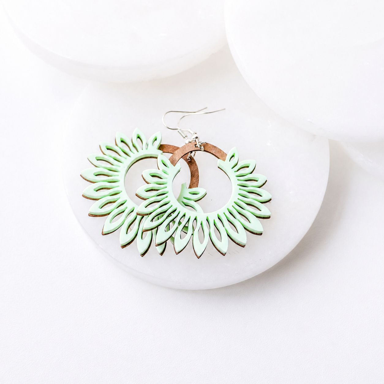 Eva Matte Green Acrylic Floral Hoop Earrings - Image 4