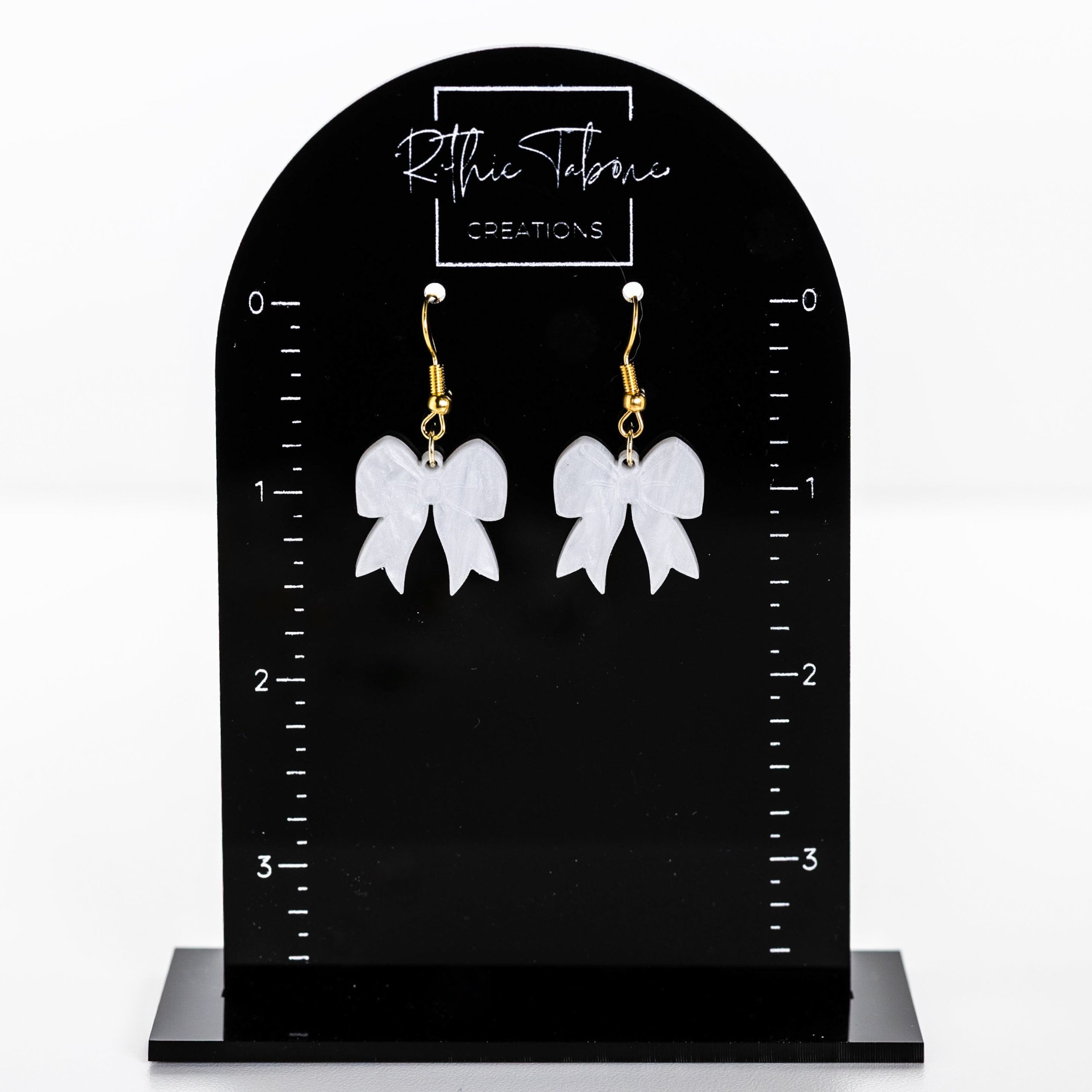 Savannah White Pearl Bow Dangle Earrings - Image 2