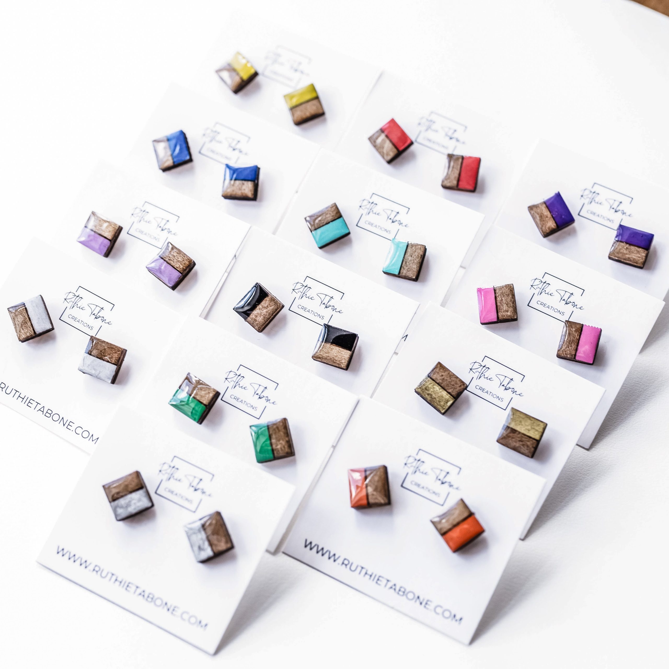 Phoebe Two Tone Wood & Resin Square Stud Earrings