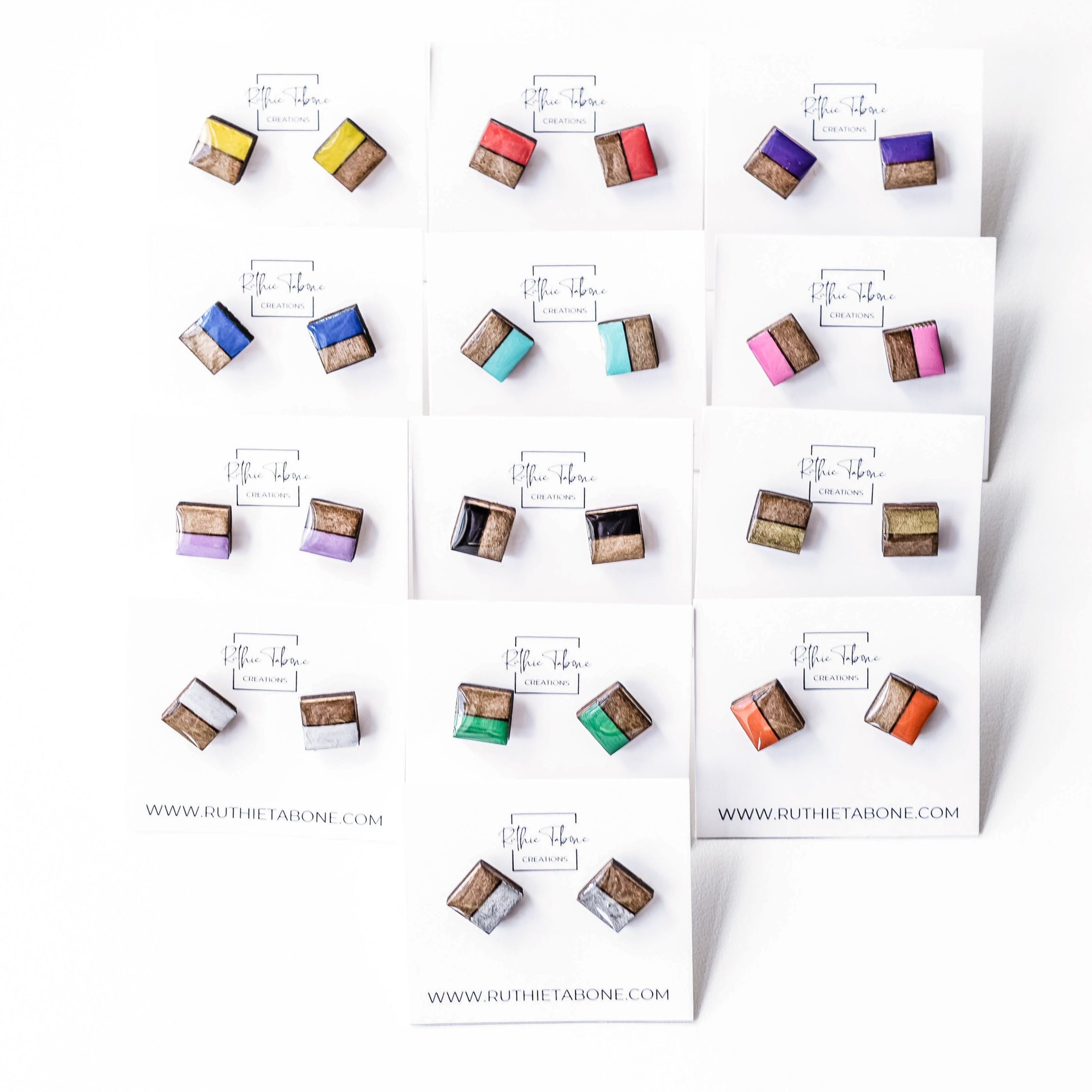 Phoebe Two Tone Wood & Resin Square Stud Earrings - Image 4