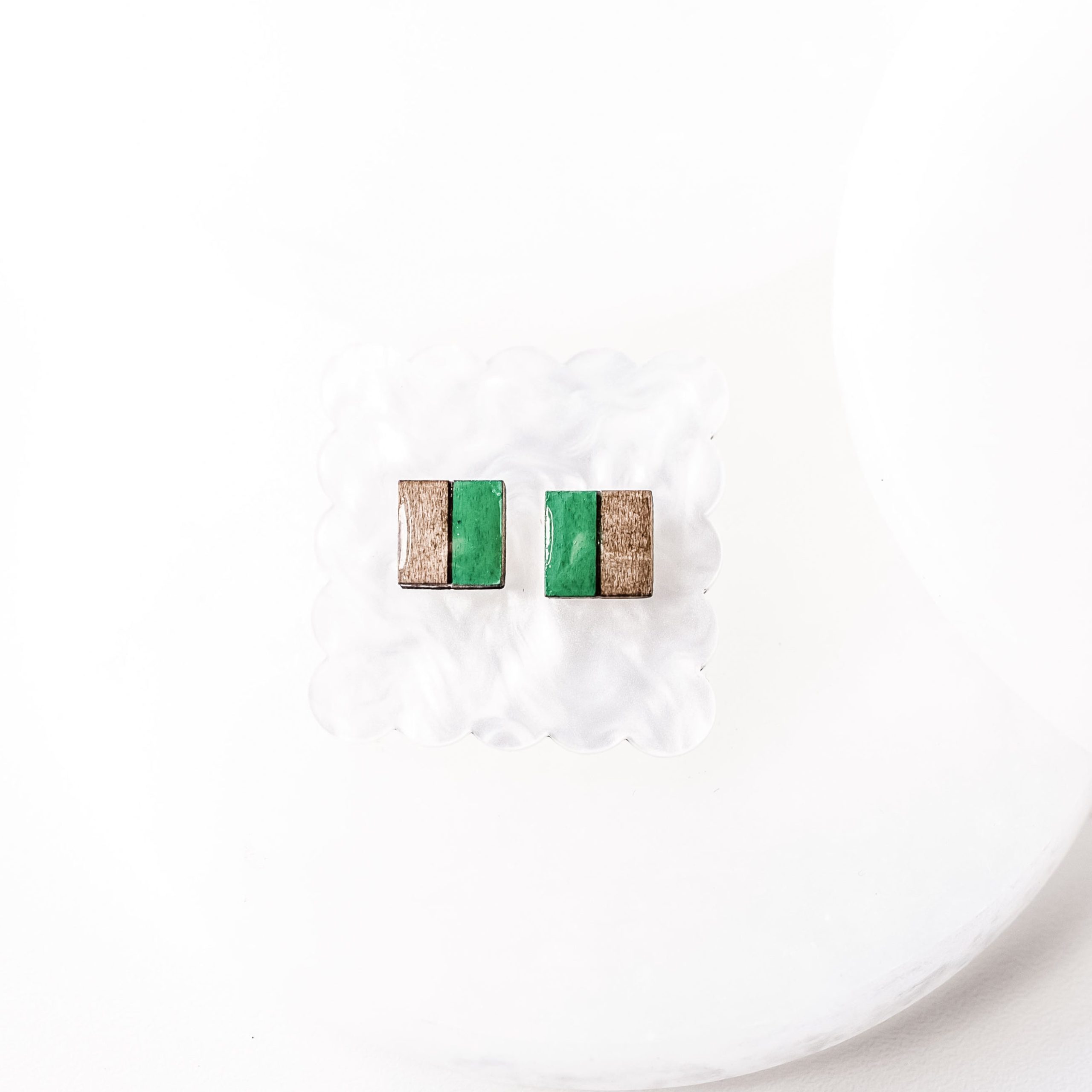 Phoebe Two Tone Wood & Resin Square Stud Earrings - Image 3